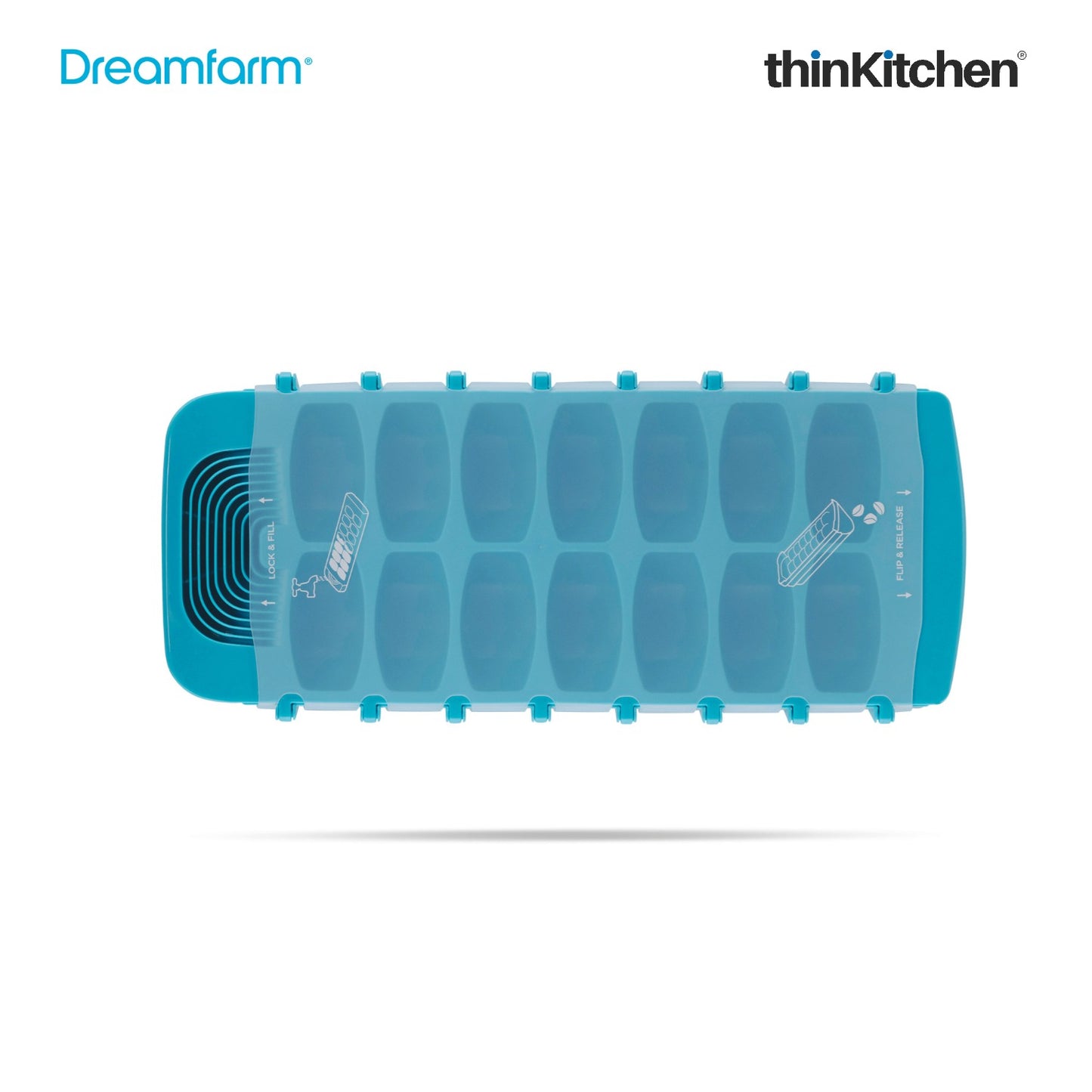 Dreamfarm NoSpilla No Spill Ice Cube Tray with Silicone Lid, Blue