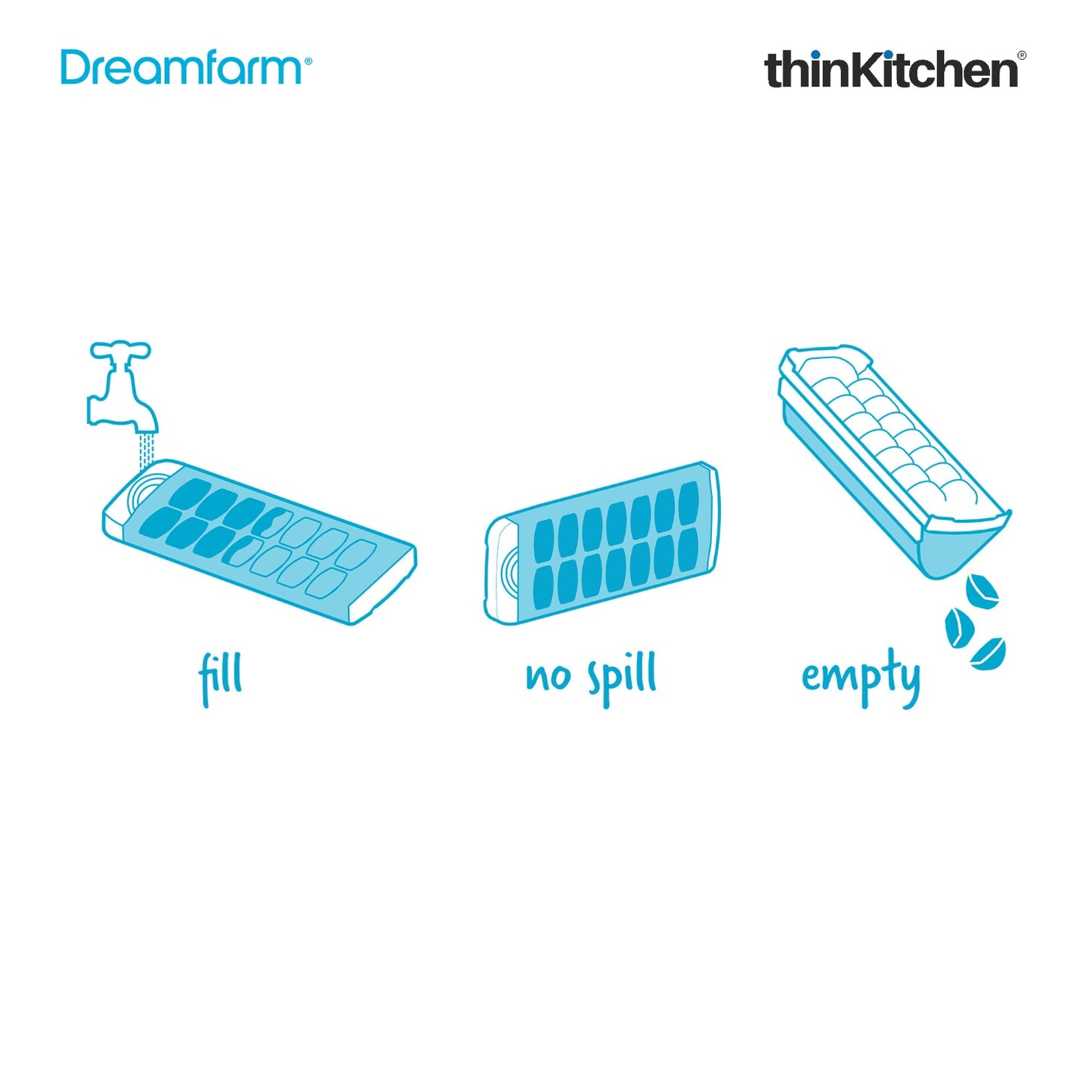 Dreamfarm NoSpilla No Spill Ice Cube Tray with Silicone Lid, Blue