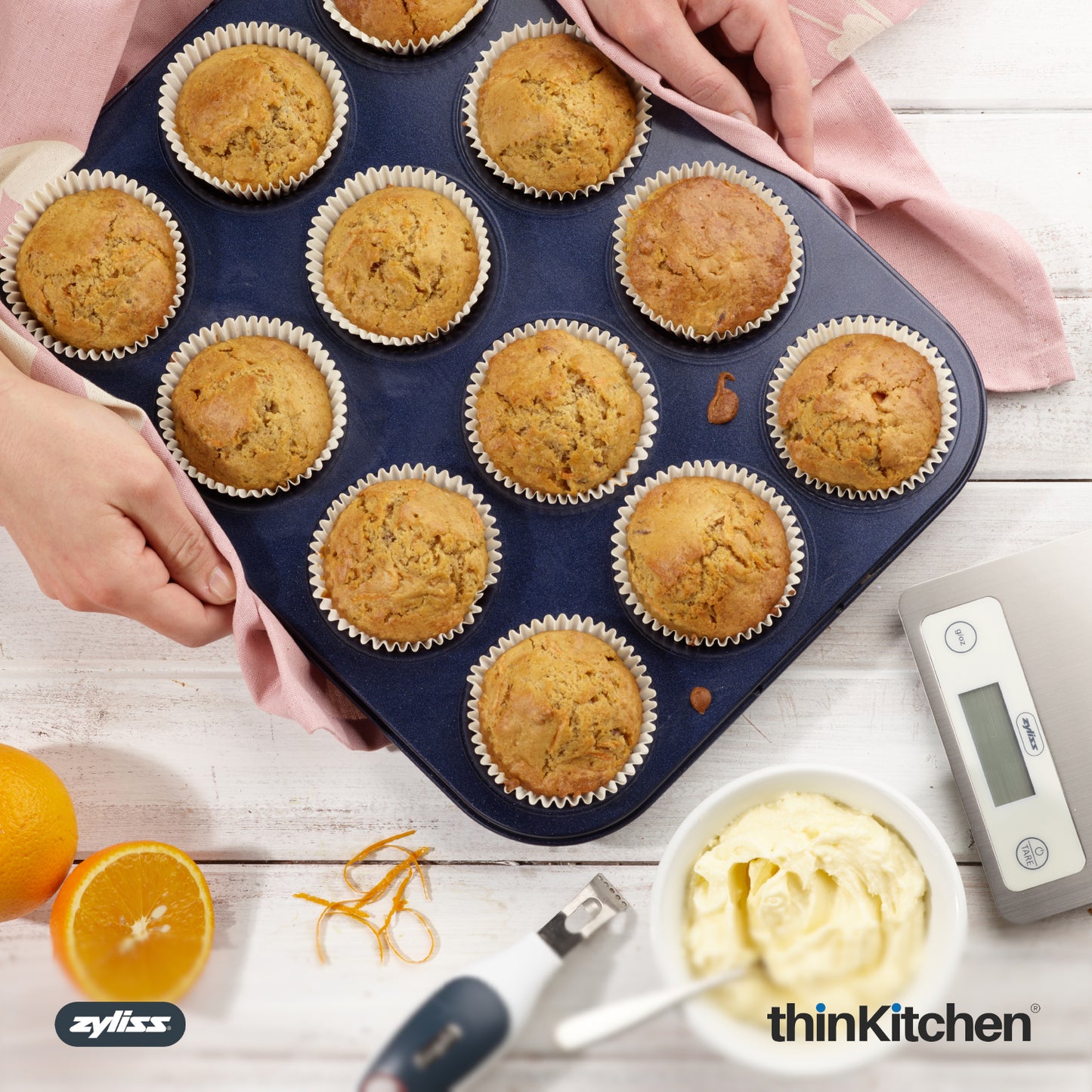 Zyliss 12 Hole Non-Stick Muffin Tin | Premium Carbon Steel Baking Pan For Muffins & Mini Cakes, Blue