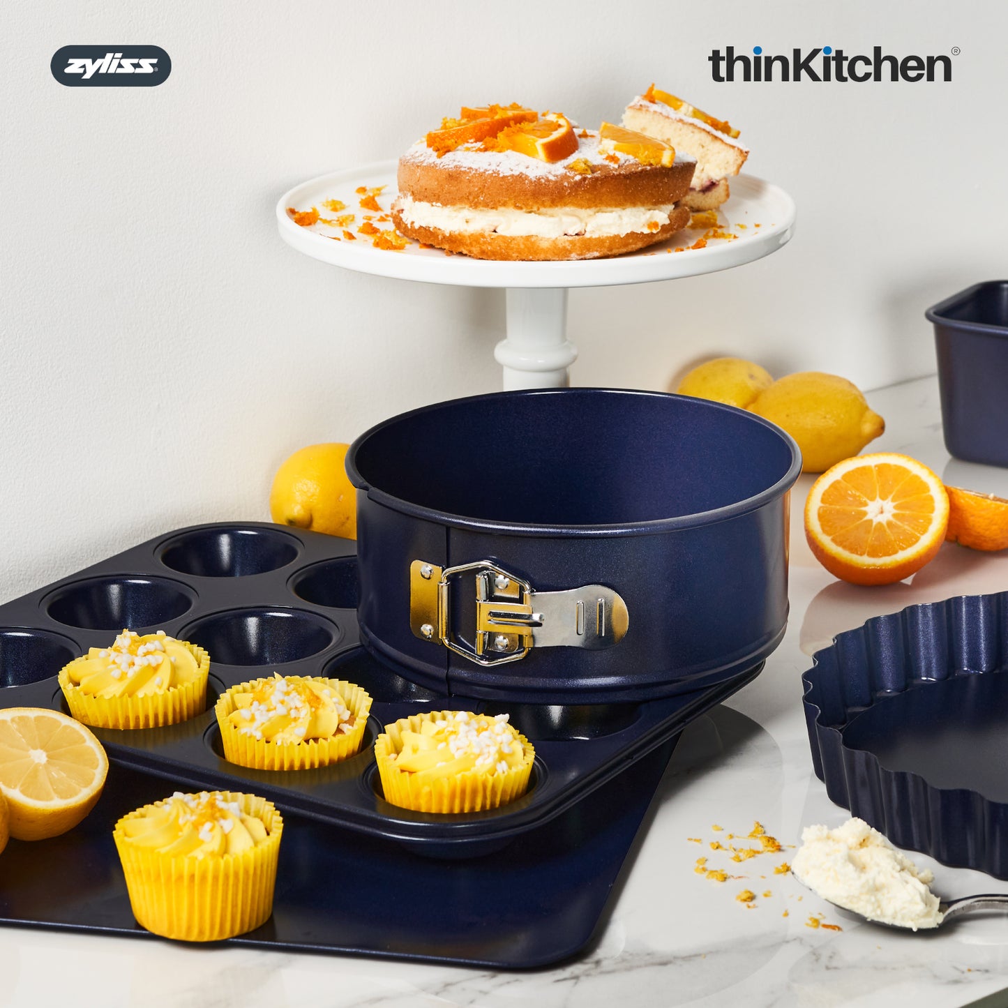 Zyliss 12 Hole Non-Stick Muffin Tin | Premium Carbon Steel Baking Pan For Muffins & Mini Cakes, Blue