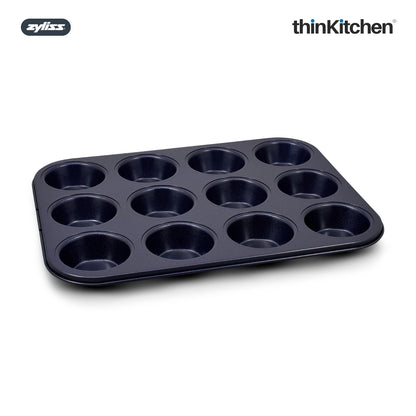 Zyliss 12 Hole Non-Stick Muffin Tin | Premium Carbon Steel Baking Pan For Muffins & Mini Cakes, Blue