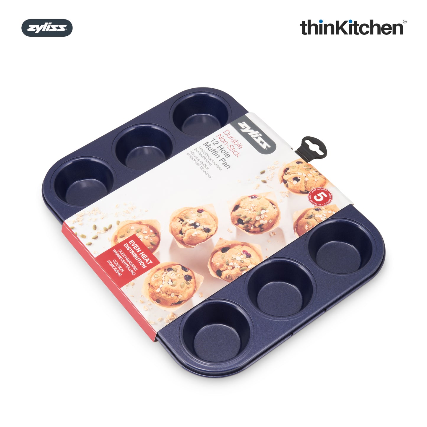 Zyliss 12 Hole Non-Stick Muffin Tin | Premium Carbon Steel Baking Pan For Muffins & Mini Cakes, Blue
