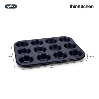Zyliss 12 Hole Non-Stick Muffin Tin | Premium Carbon Steel Baking Pan For Muffins & Mini Cakes, Blue