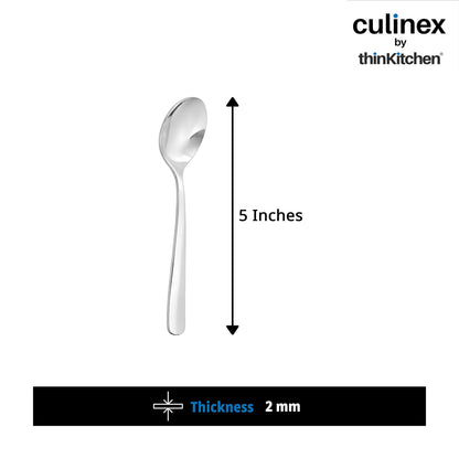 Culinex by thinKitchen Stainless Steel 5.5" Coffee Tea Spoon Set of 6 | Silver Rustproof Food Grade Flatware By thinKitchen (Essen)