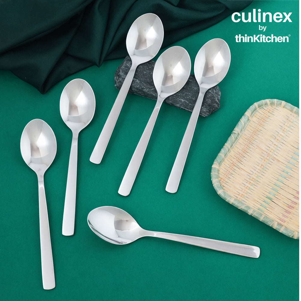 Culinex Stainless Steel 5.5" Premium Coffee Tea Spoon Set of 6 | Silver Rustproof Food Grade Flatware By thinKitchen (Essen)