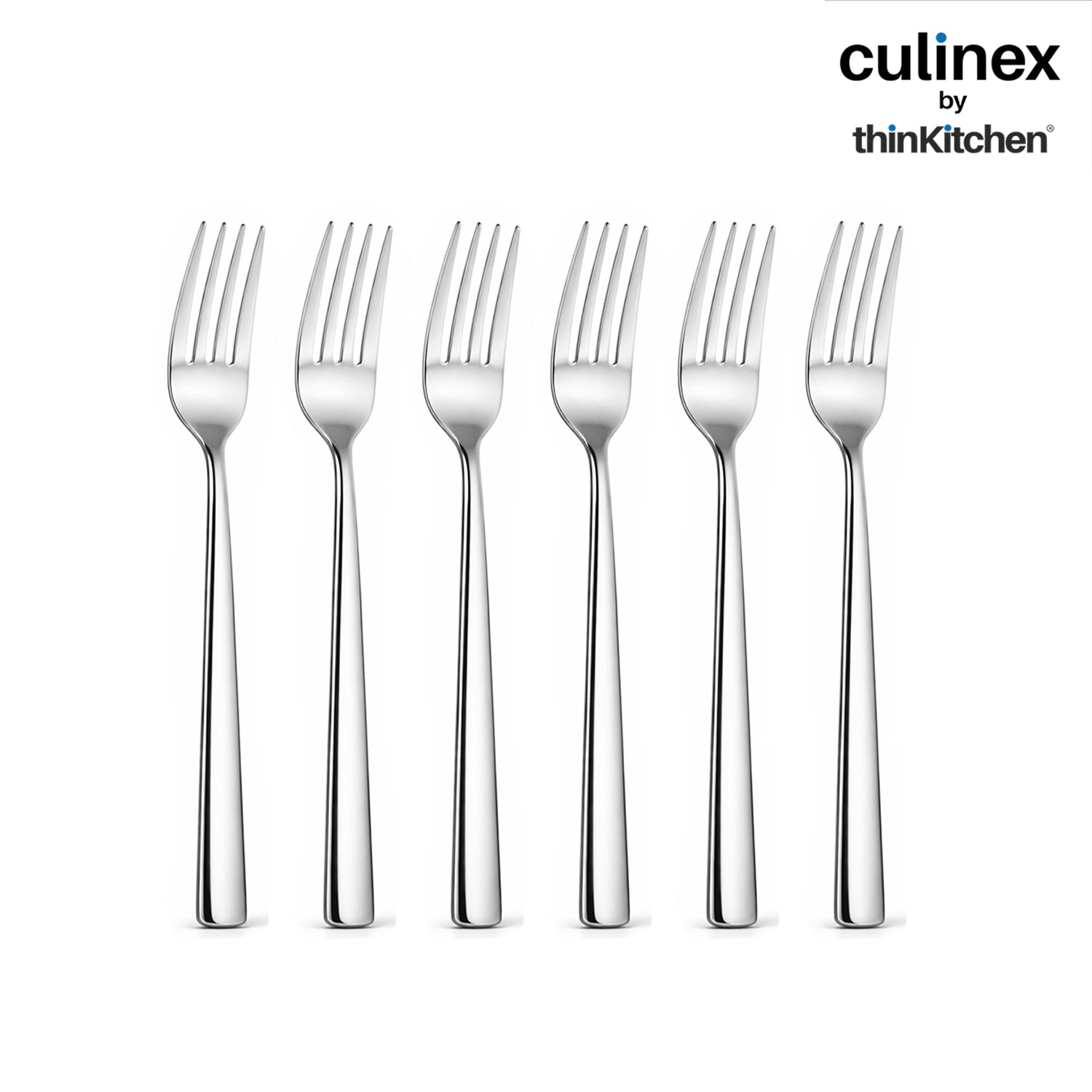 Culinex by thinKitchen Stainless Steel 8" Dinner Fork Set of 6 for Dining Table, Kitchen | Silver Rustproof Flatware By thinKitchen (Essen) - 6
