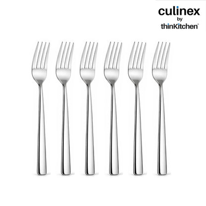 Culinex by thinKitchen Stainless Steel 8" Dinner Fork Set of 6 for Dining Table, Kitchen | Silver Rustproof Flatware By thinKitchen (Essen)