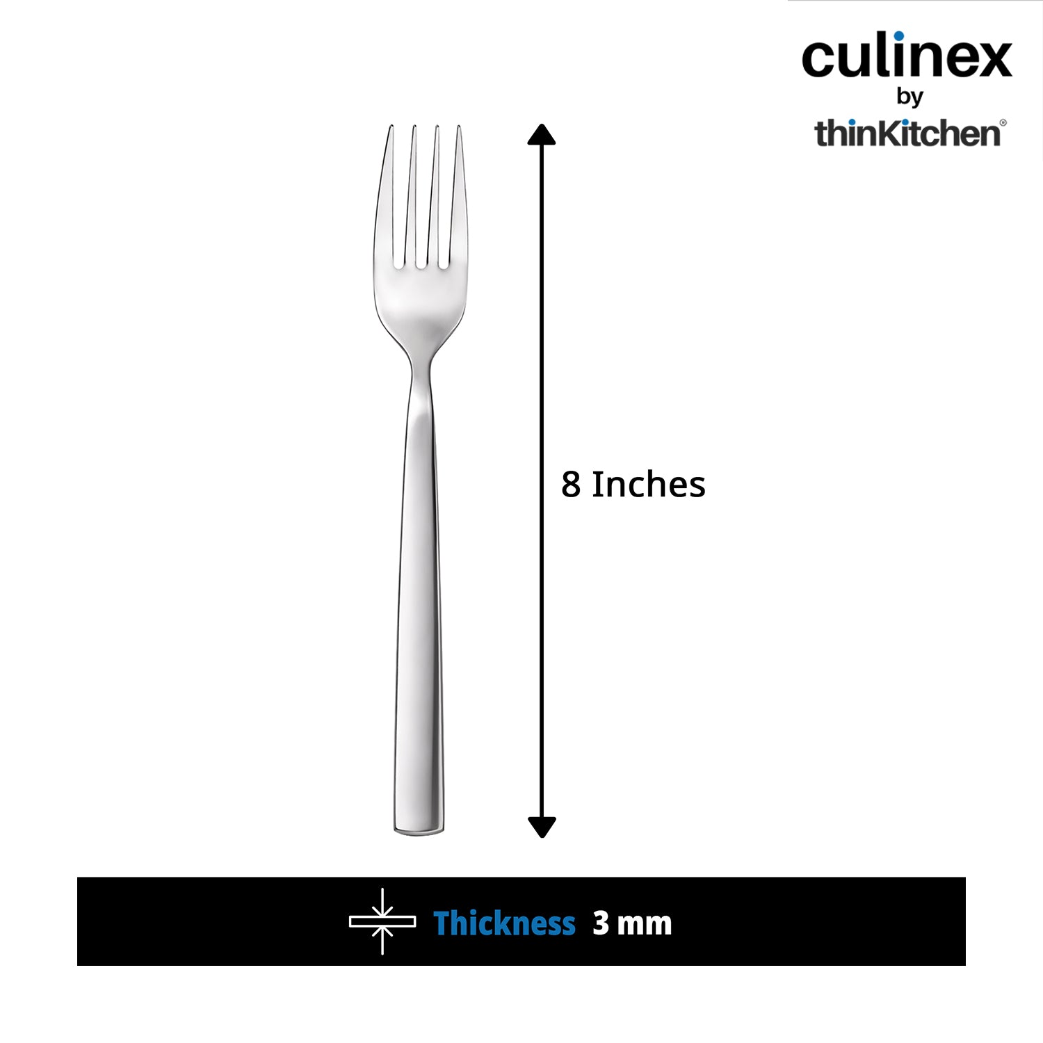 Culinex by thinKitchen Stainless Steel 8" Dinner Fork Set of 6 for Dining Table, Kitchen | Silver Rustproof Flatware By thinKitchen (Essen) - 3