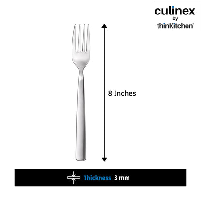 Culinex by thinKitchen Stainless Steel 8" Dinner Fork Set of 6 for Dining Table, Kitchen | Silver Rustproof Flatware By thinKitchen (Essen)