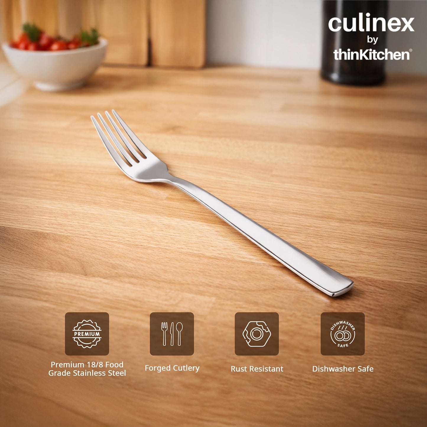 Culinex by thinKitchen Stainless Steel 8" Dinner Fork Set of 6 for Dining Table, Kitchen | Silver Rustproof Flatware By thinKitchen (Essen)