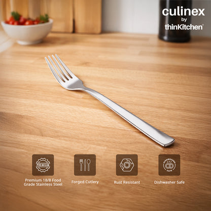 Culinex by thinKitchen Stainless Steel 8" Dinner Fork Set of 6 for Dining Table, Kitchen | Silver Rustproof Flatware By thinKitchen (Essen)