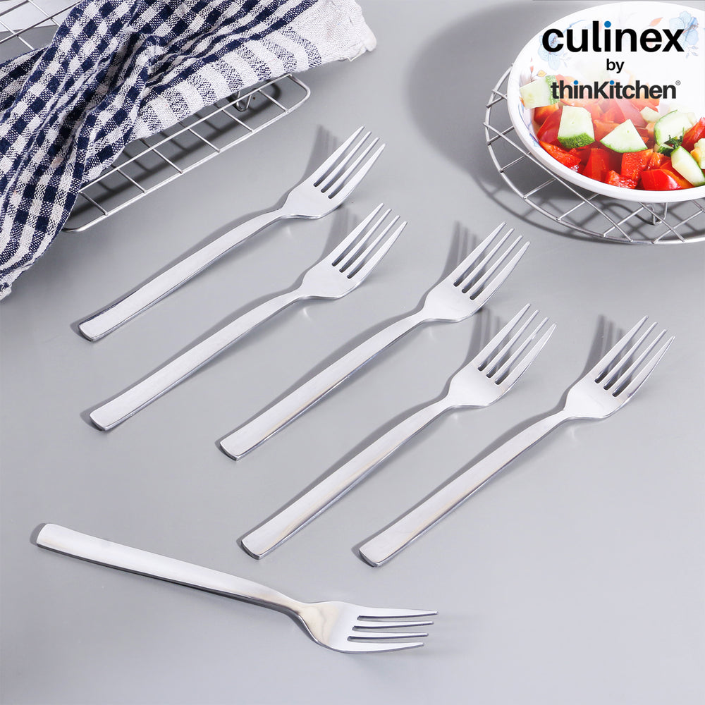 Culinex Stainless Steel 8" Premium Dinner Fork Set of 6 for Dining Table, Kitchen | Silver Rustproof Flatware By thinKitchen (Essen)