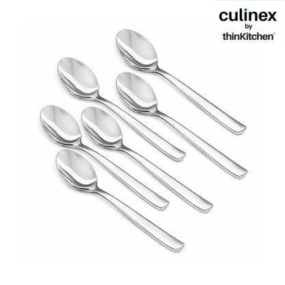 Culinex by thinKitchen Stainless Steel 7.9" Dinner Spoon Set of 6 for Dining Table, Kitchen | Silver Rustproof Flatware By thinKitchen (Essen)