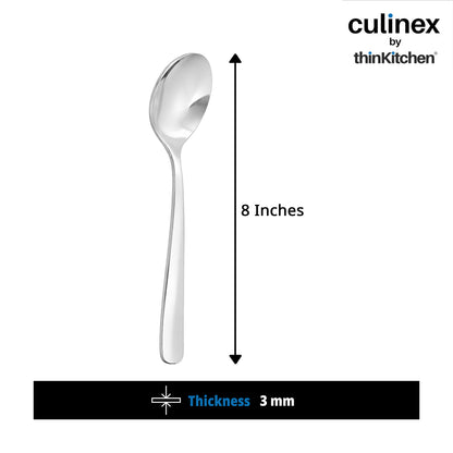 Culinex by thinKitchen Stainless Steel 7.9" Dinner Spoon Set of 6 for Dining Table, Kitchen | Silver Rustproof Flatware By thinKitchen (Essen)