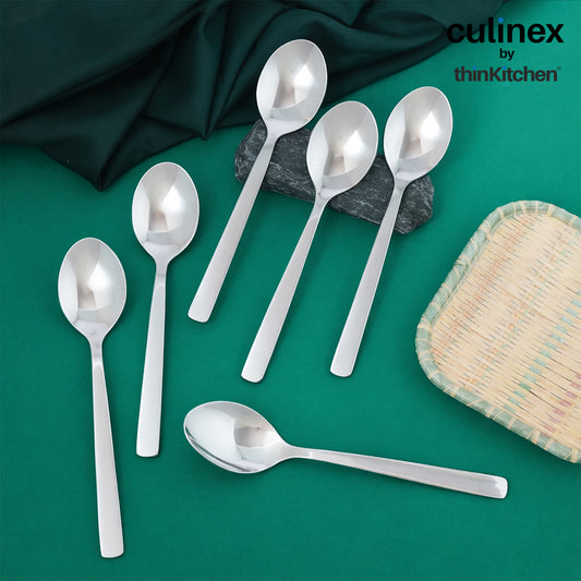 Culinex Stainless Steel 7.9" Premium Dinner Spoon Set of 6 for Dining Table, Kitchen | Silver Rustproof Flatware By thinKitchen (Essen)