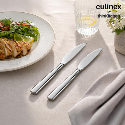 Premium Stainless Steel 8.5" Knife Set of 2 for Dining Table, Kitchen | Rustproof Dinner Knives, Silver Flatware by thinKitchen (Essen)