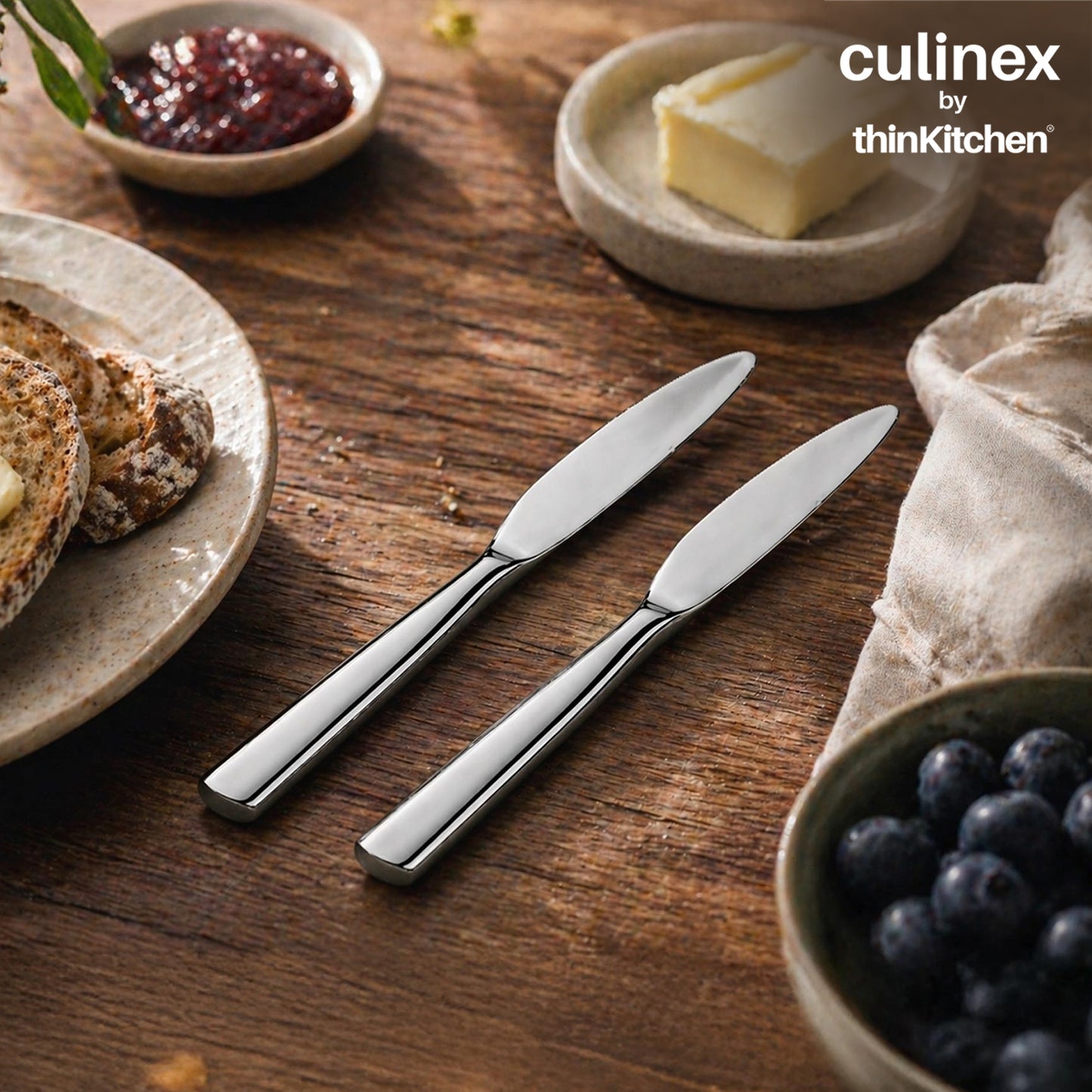 Premium Stainless Steel 8.5" Knife Set of 2 for Dining Table, Kitchen | Rustproof Dinner Knives, Silver Flatware by thinKitchen (Essen)