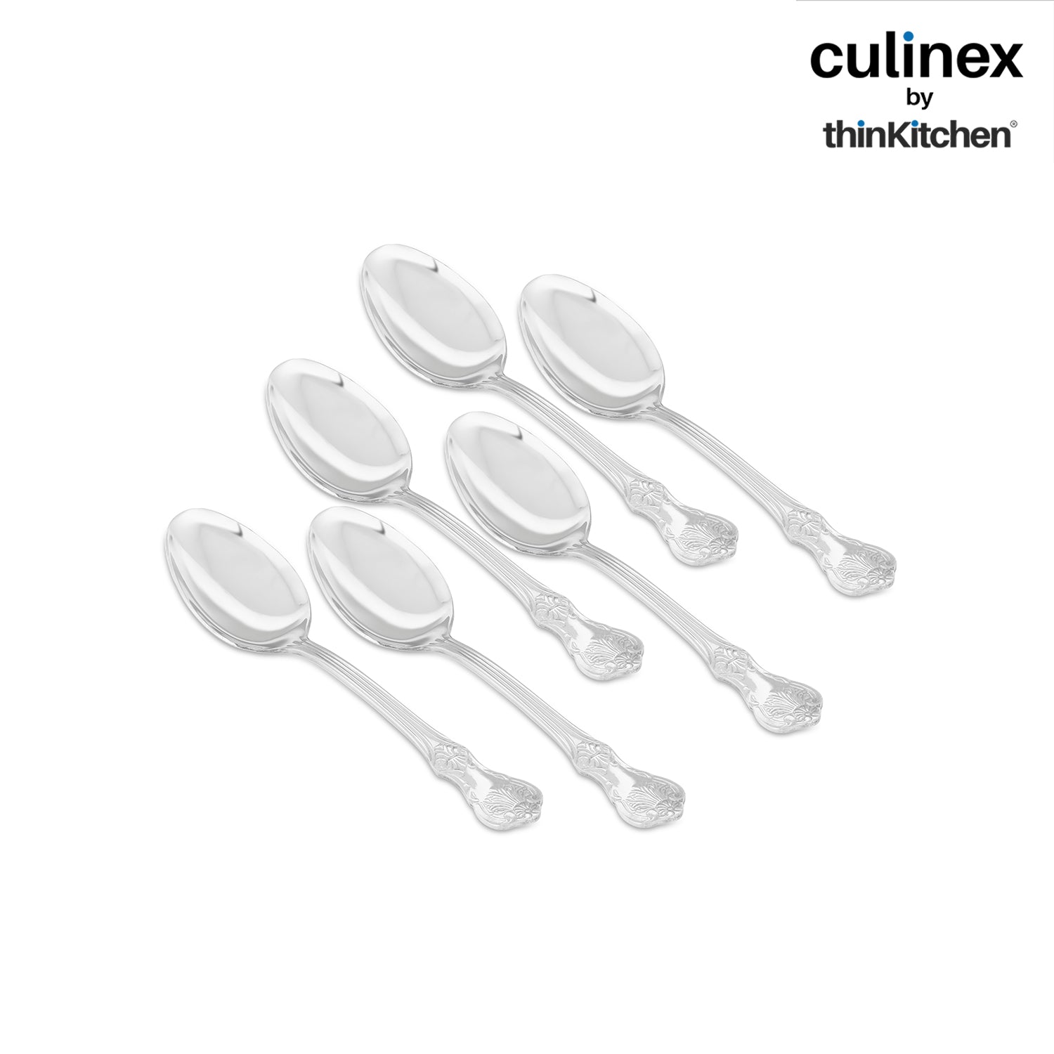 Culinex 18/8 Stainless Steel 6" Premium Dessert Spoon Set of 6 for Dining Table, Kitchen | Silver Rustproof Flatware By thinKitchen (Fest) - 3