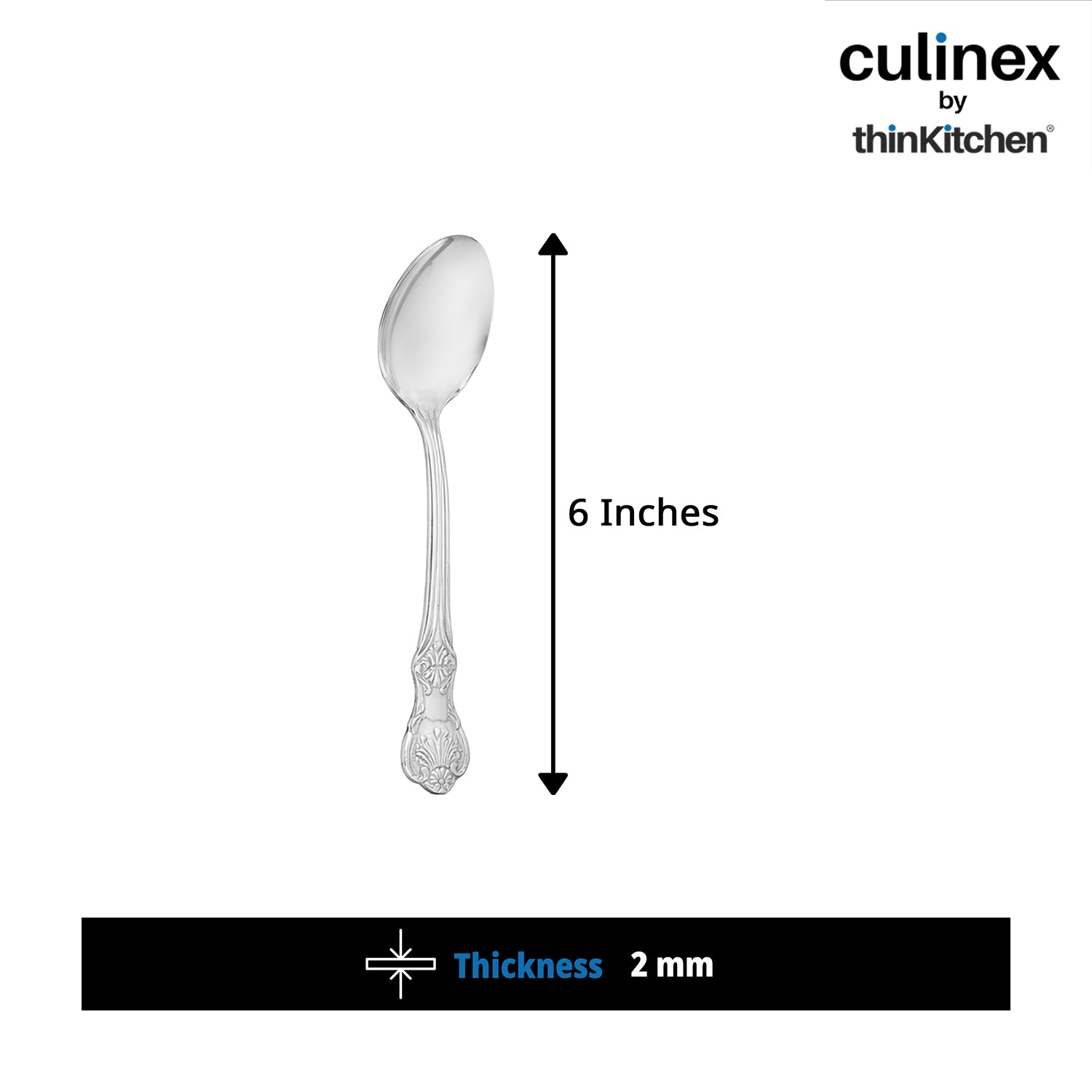 Culinex 18/8 Stainless Steel 6" Premium Dessert Spoon Set of 6 for Dining Table, Kitchen | Silver Rustproof Flatware By thinKitchen (Fest) - 2