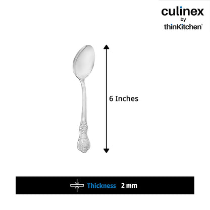 Culinex 18/8 Stainless Steel 6" Premium Dessert Spoon Set of 6 for Dining Table, Kitchen | Silver Rustproof Flatware By thinKitchen (Fest)