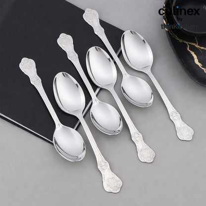Culinex 18/8 Stainless Steel 6" Premium Dessert Spoon Set of 6 for Dining Table, Kitchen | Silver Rustproof Flatware By thinKitchen (Fest)