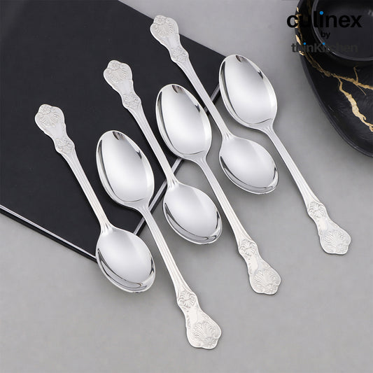 Culinex 18/8 Stainless Steel 6" Premium Dessert Spoon Set of 6 for Dining Table, Kitchen | Silver Rustproof Flatware By thinKitchen (Fest)