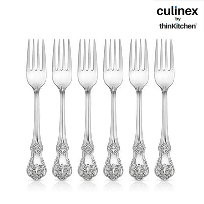 Culinex 18/8 Stainless Steel 7.6" Premium All Purpose Fork Set of 6 for Dining Table, Kitchen| Silver Rustproof Flatware By thinKitchen (Fest)