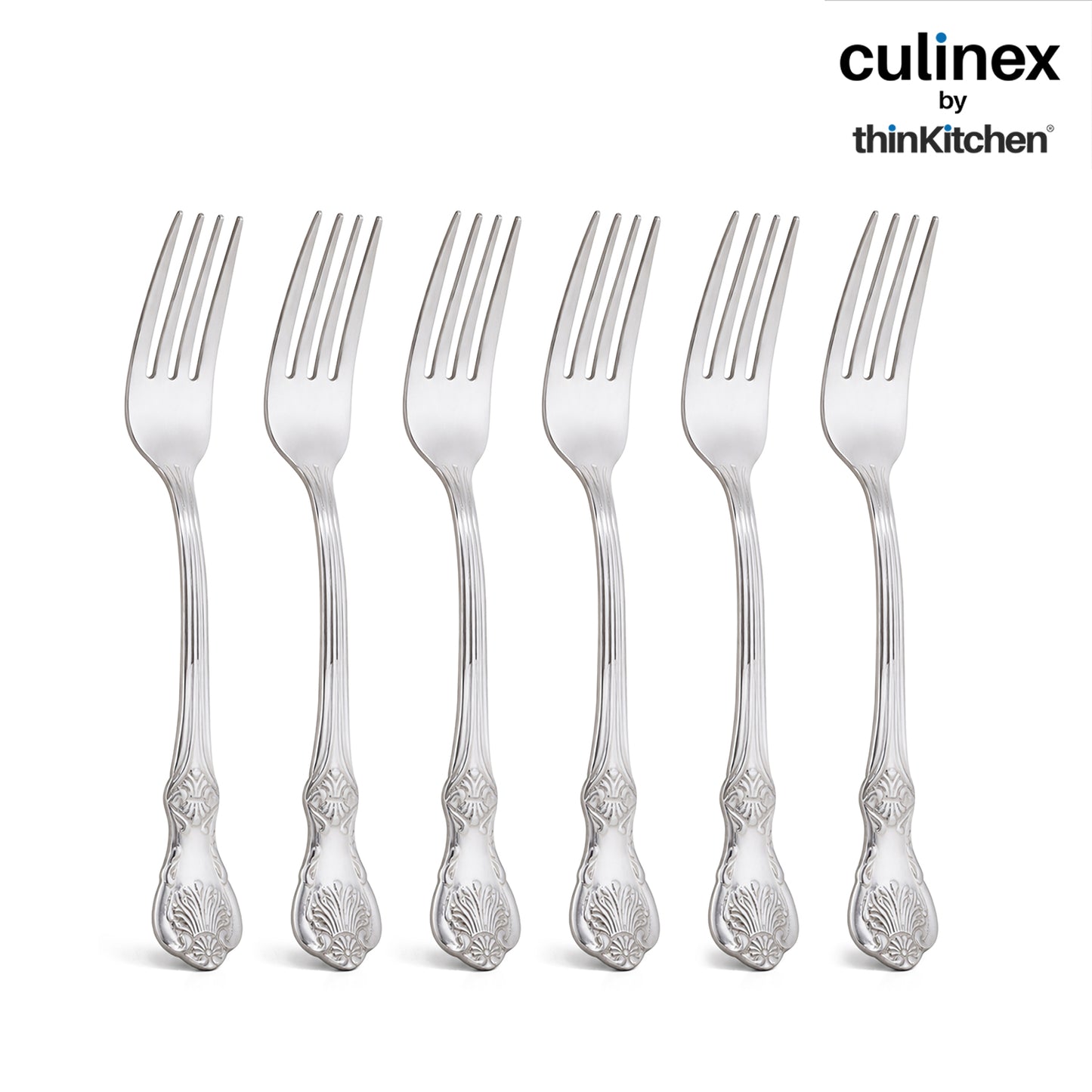 Culinex 18/8 Stainless Steel 7.6" Premium All Purpose Fork Set of 6 for Dining Table, Kitchen| Silver Rustproof Flatware By thinKitchen (Fest)