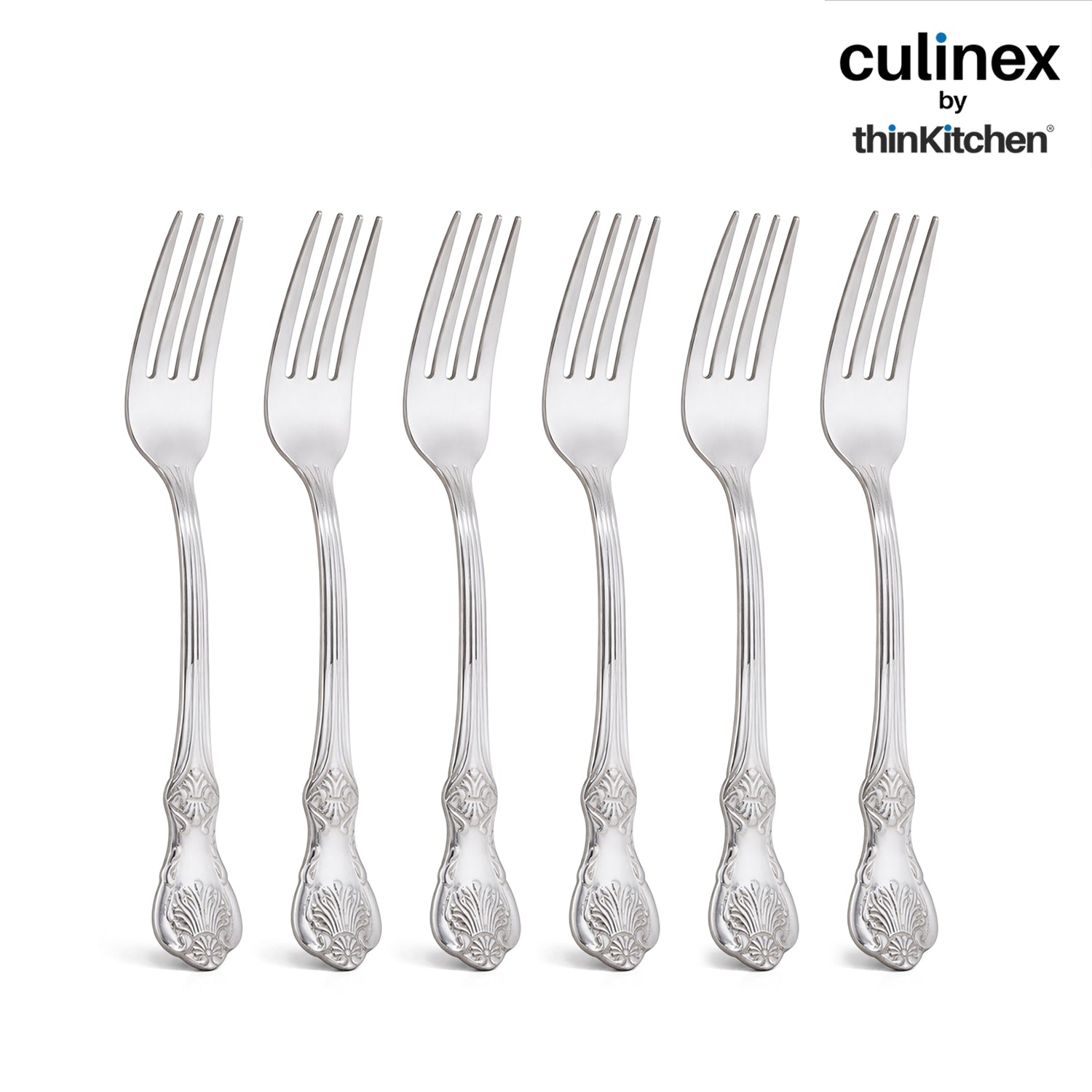 Culinex 18/8 Stainless Steel 7.6" Premium All Purpose Fork Set of 6 for Dining Table, Kitchen| Silver Rustproof Flatware By thinKitchen (Fest) - 6