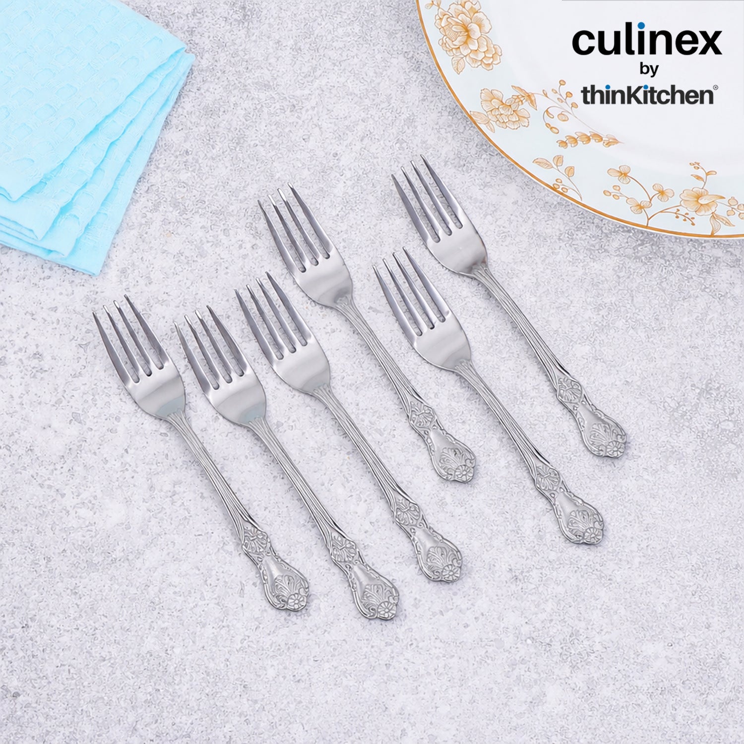 Culinex 18/8 Stainless Steel 7.6" Premium All Purpose Fork Set of 6 for Dining Table, Kitchen| Silver Rustproof Flatware By thinKitchen (Fest) - 1