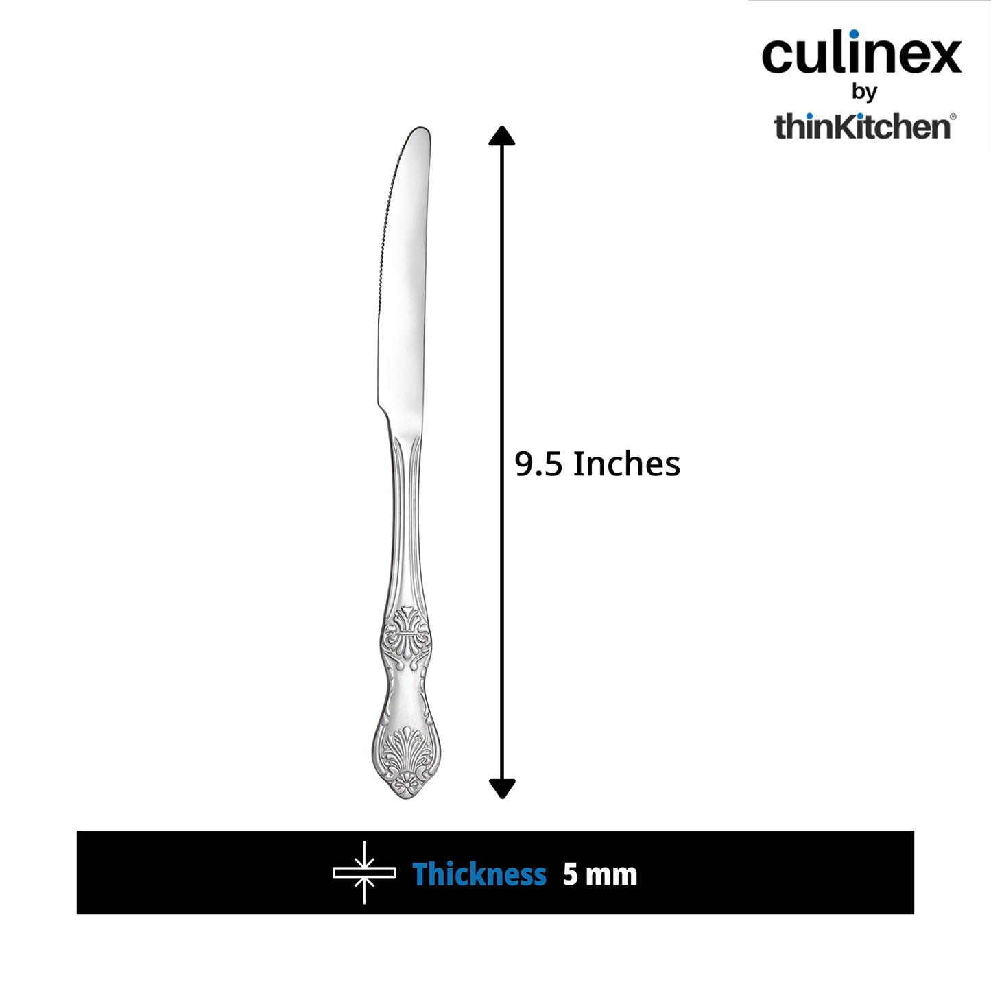 Premium Stainless Steel 9.3" Table Knife Set of 2 for Dining Table, Kitchen| Silver Rustproof Flatware By thinKitchen (Fest)