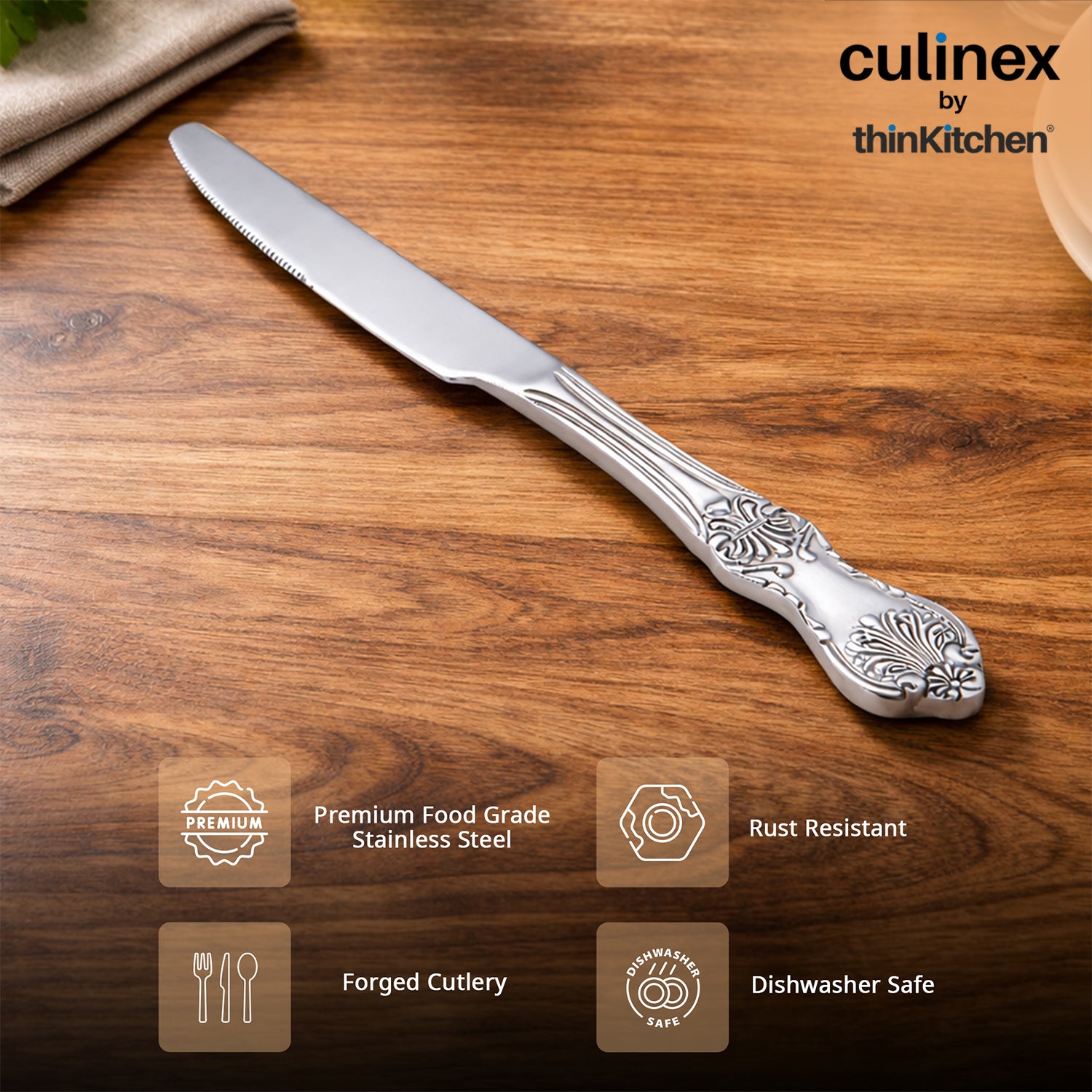 Premium Stainless Steel 9.3" Table Knife Set of 2 for Dining Table, Kitchen| Silver Rustproof Flatware By thinKitchen (Fest) - 4
