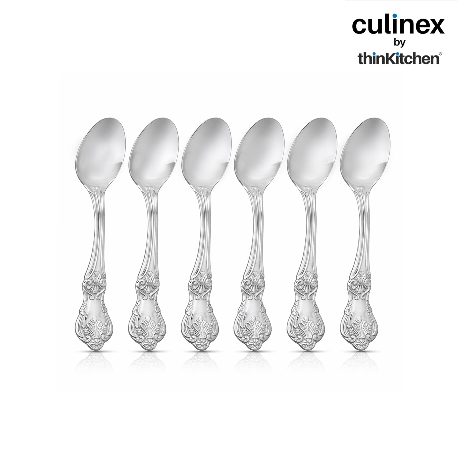 Culinex 18/8 Stainless Steel 4.4" Premium Coffee Tea Spoon Set of 6, Fest| Silver Rustproof Flatware By thinKitchen - 3