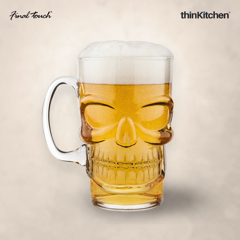 Final Touch 500ml Premium Skull Design Beer Glass, Thick Clear Pint Mug for Lager & Ale