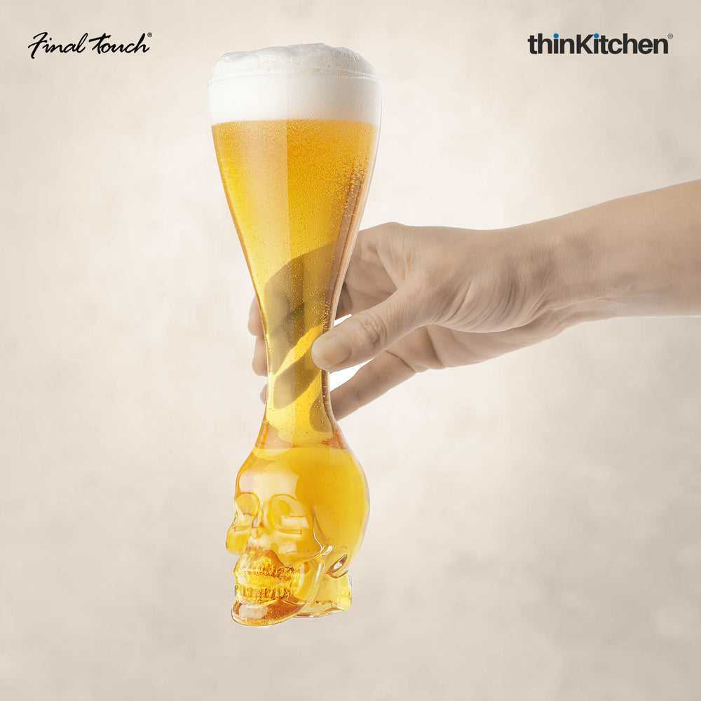 Final Touch 355ml Premium Skull Shaped Beer Glass with Stand, Brain Freeze Skeleton Design Glass