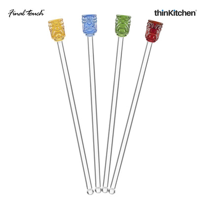 Final Touch Glass Tiki Head Drink Stirrers Set Of 4
