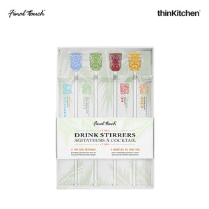 Final Touch Glass Tiki Head Drink Stirrers - Set of 4