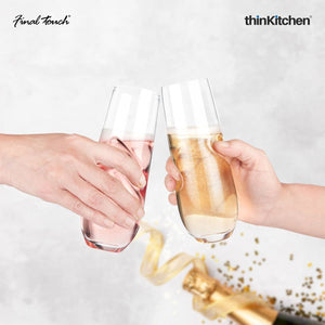 Final Touch BUBBLES Sparkling Wine / Champagne Stemless Glasses - Set of 2