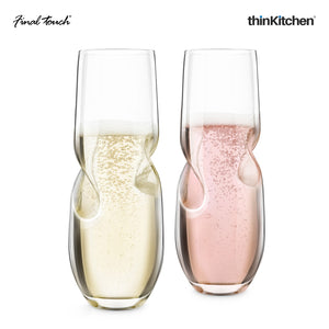 Final Touch BUBBLES Sparkling Wine / Champagne Stemless Glasses - Set of 2