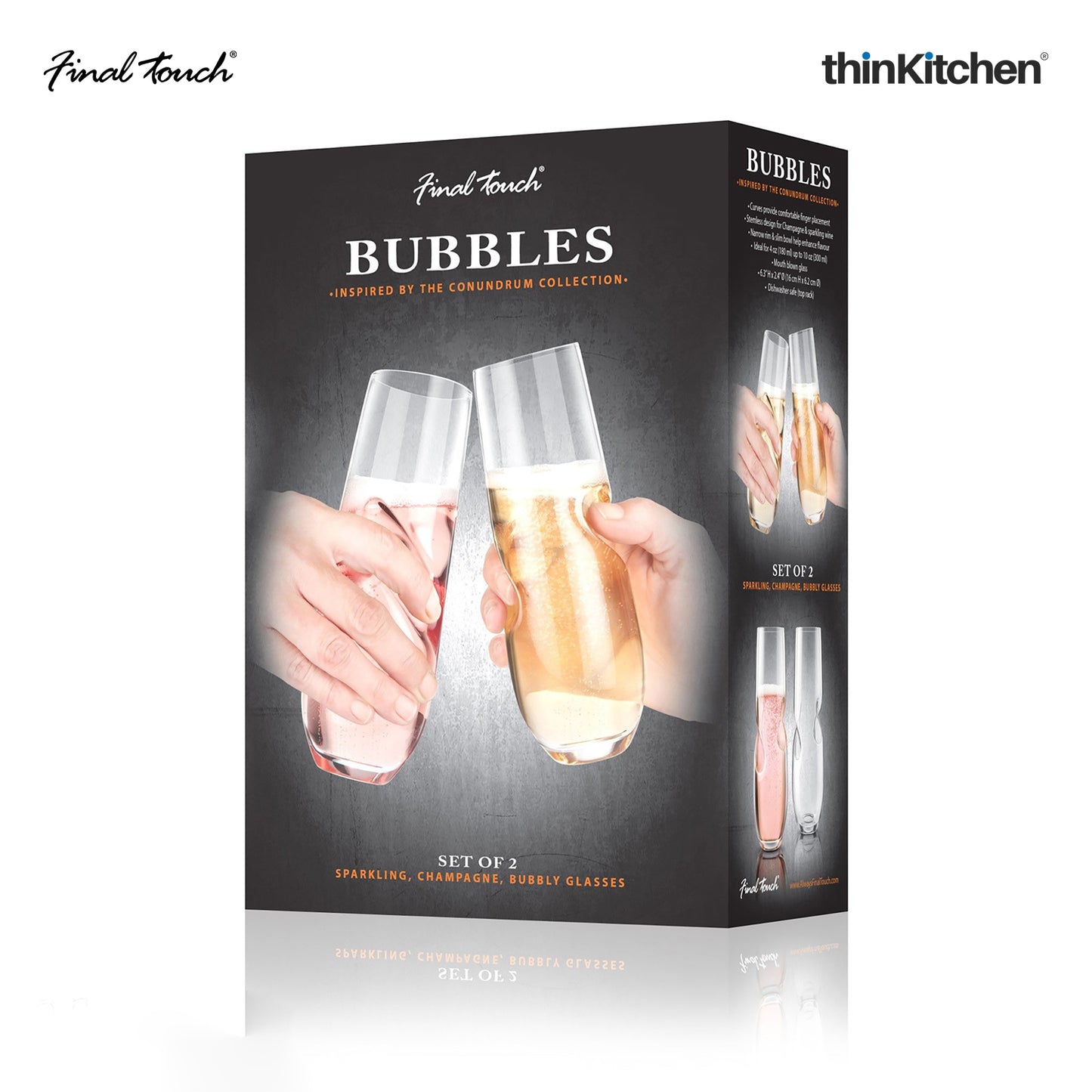 Final Touch Bubbles Sparkling Wine Champagne Stemless Glasses Set Of 2