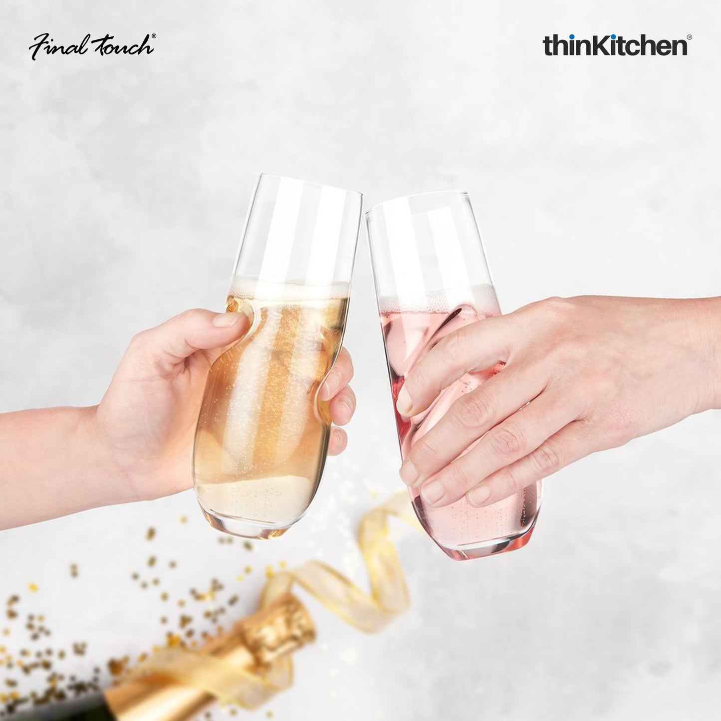 Final Touch Bubbles Sparkling Wine Champagne Stemless Glasses Set Of 4