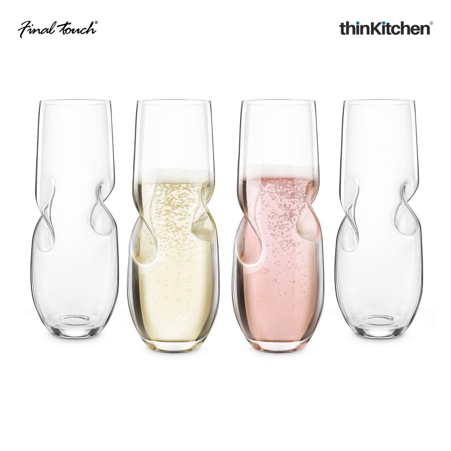 Final Touch Bubbles Sparkling Wine Champagne Stemless Glasses Set Of 4