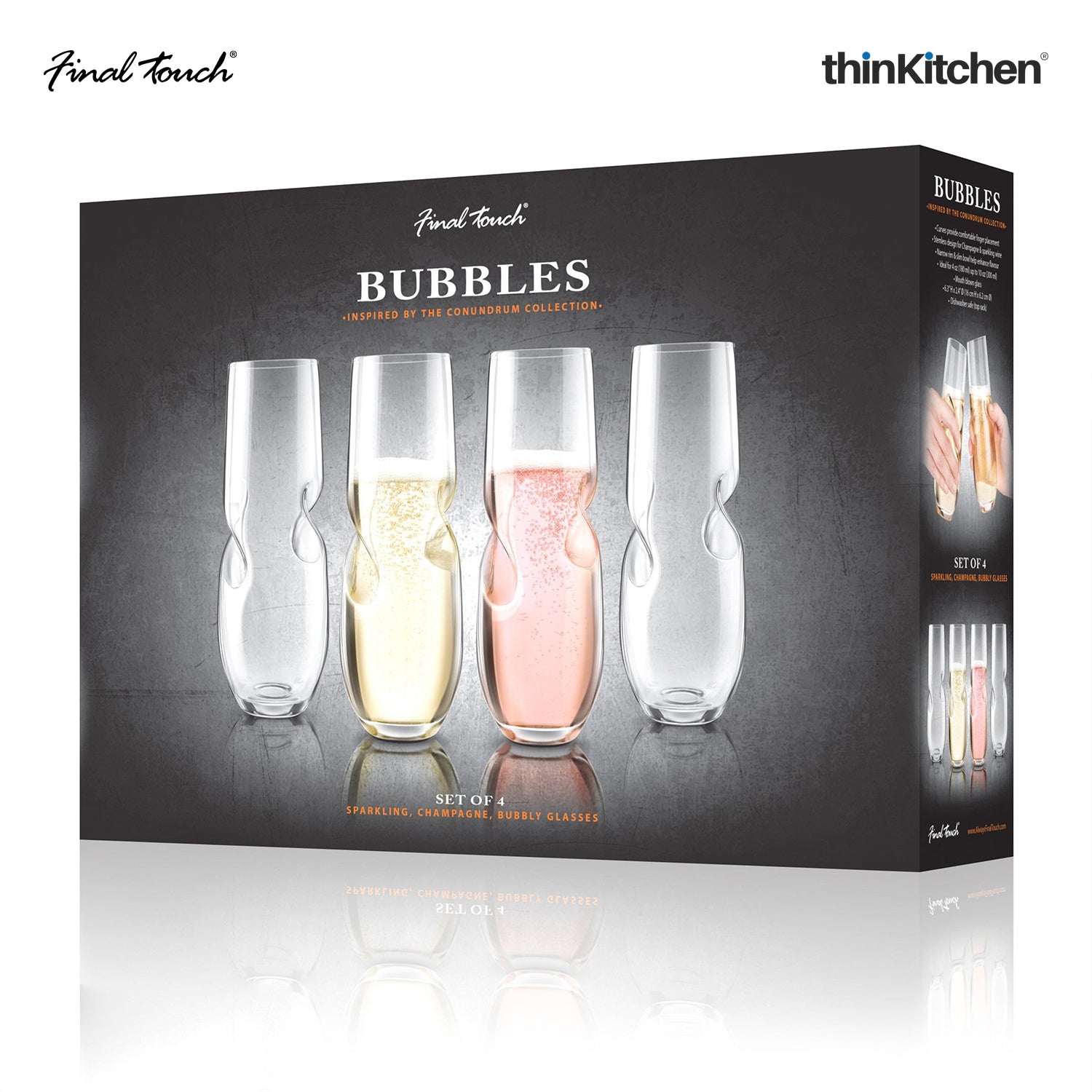 Final Touch Bubbles Sparkling Wine Champagne Stemless Glasses Set Of 4 - 5