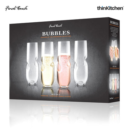 Final Touch Bubbles Sparkling Wine Champagne Stemless Glasses Set Of 4