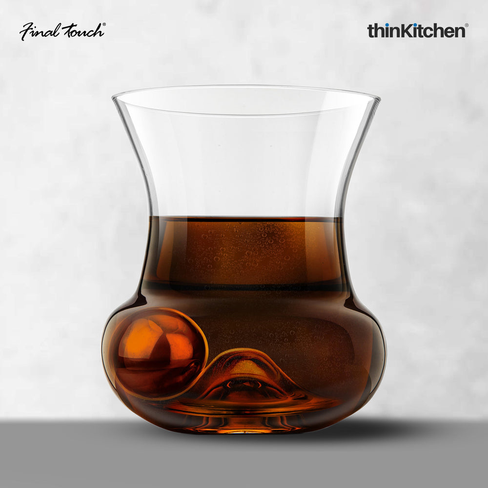 Final Touch Premium RumRoller 450ml Whiskey Glass with Steel Chilling Ball & Tongs for Rum, Whiskey & Cocktail