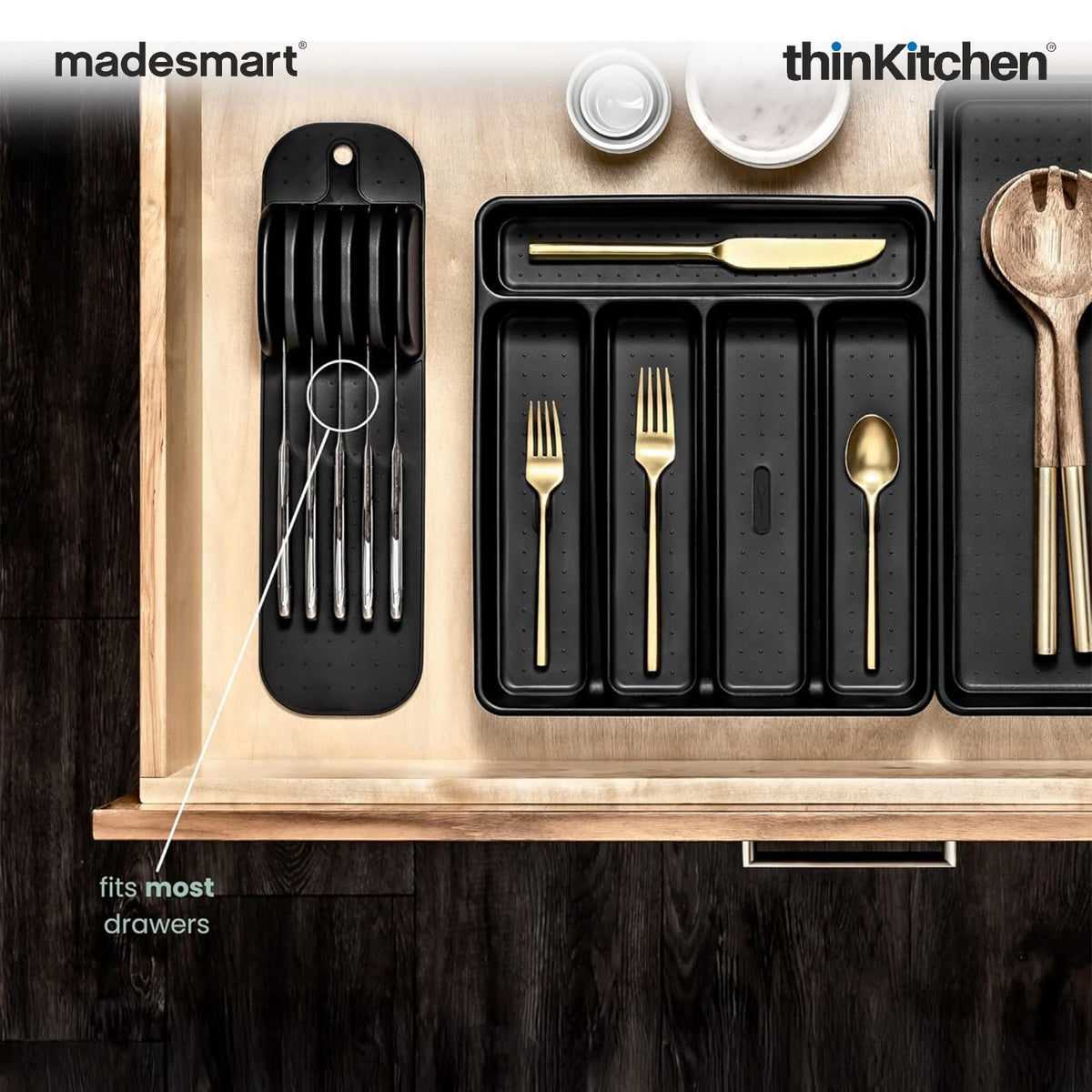Madesmart Compact Knife Mat With Soft-Grip Slots, Carbon - 3