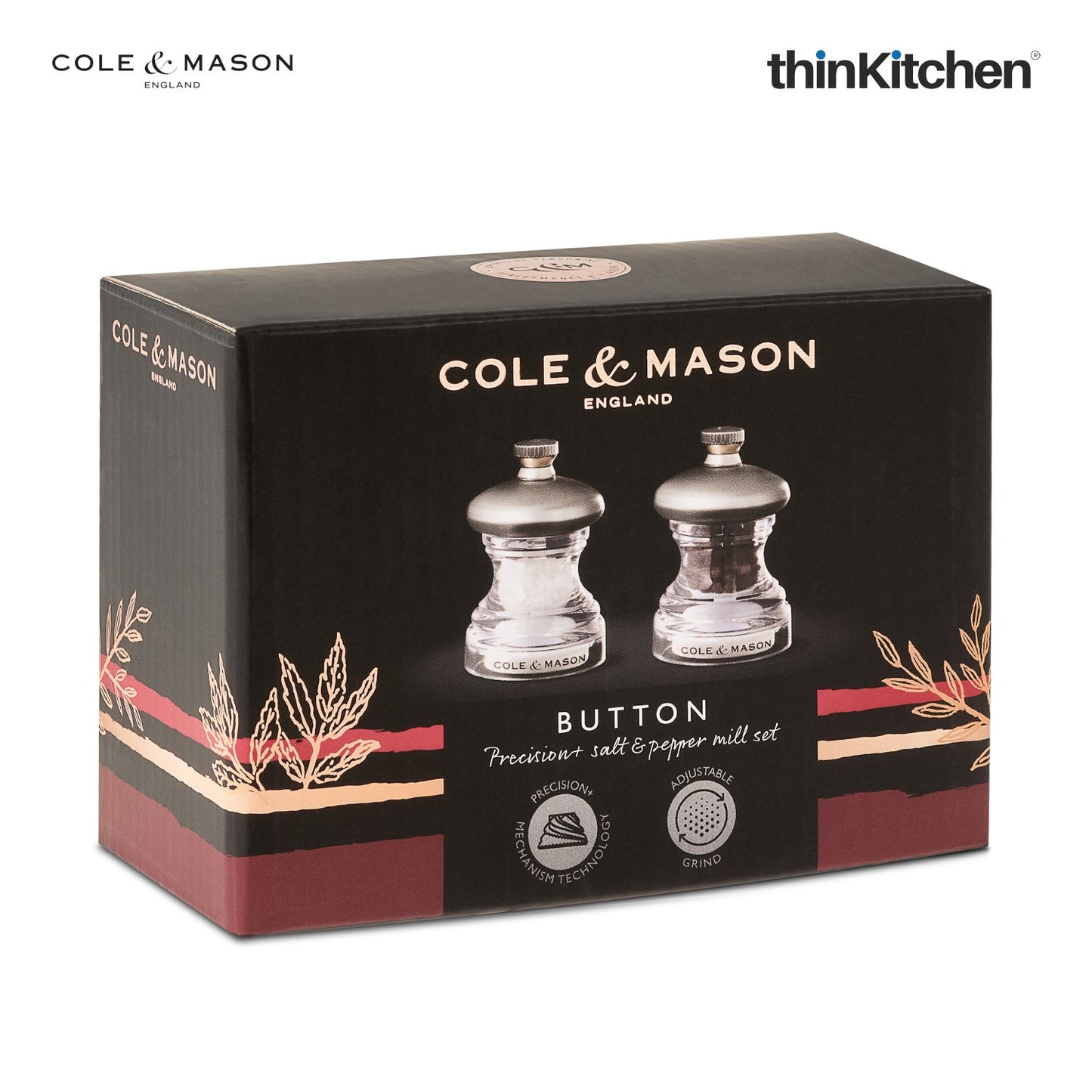 Cole Mason Precision Button Salt Pepper Mill Set 18cm