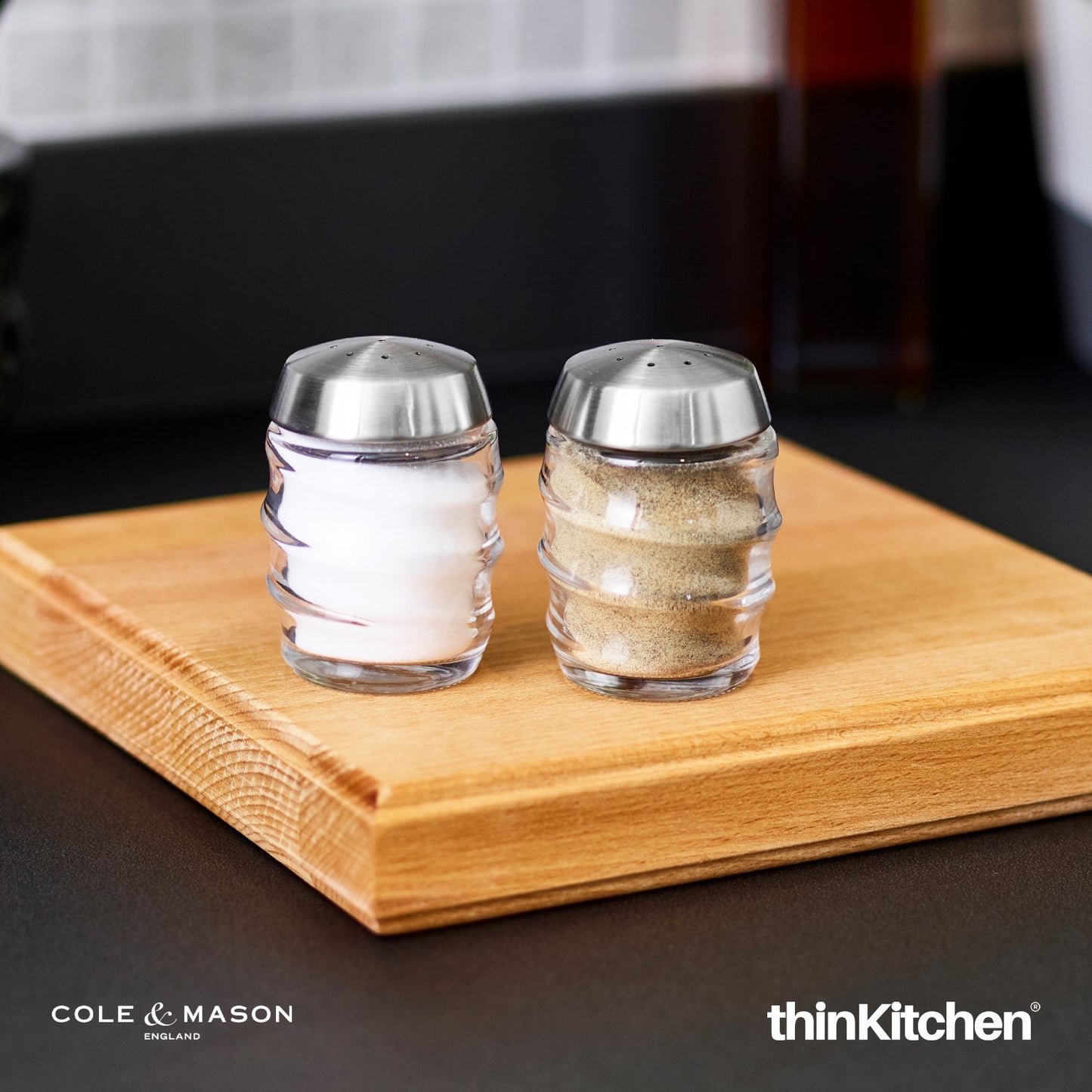 Cole Mason Bray Salt Pepper Shaker Gift Set Glass Stainless Steel 7cm