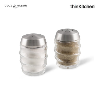 Cole Mason Bray Salt Pepper Shaker Gift Set Glass Stainless Steel 7cm