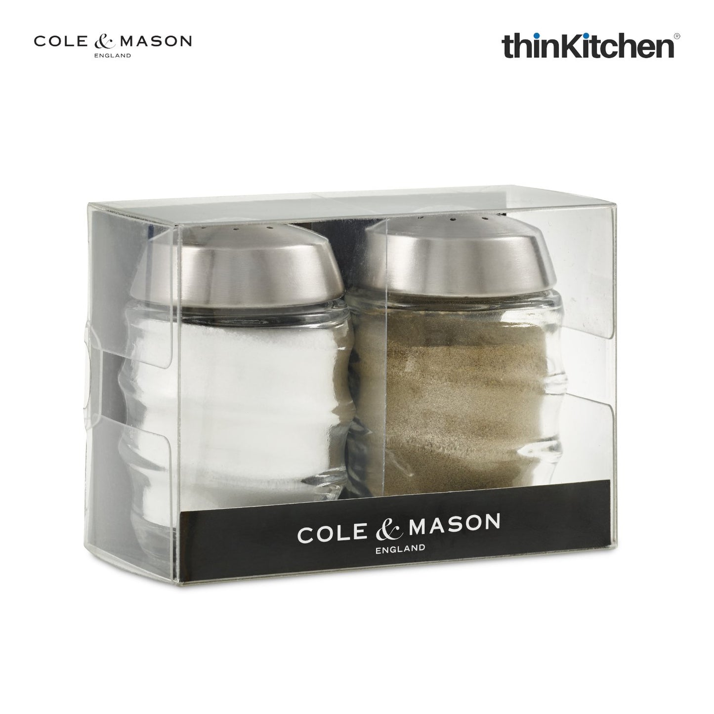 Cole Mason Bray Salt Pepper Shaker Gift Set Glass Stainless Steel 7cm